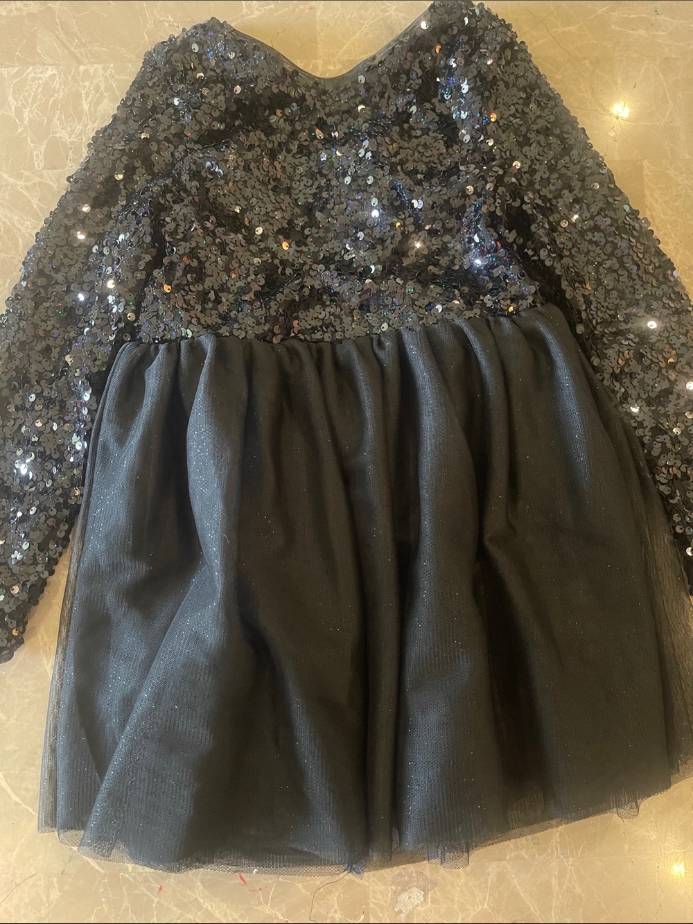 Cat & Jack Black Sequin Long-Sleeve Tulle Dress